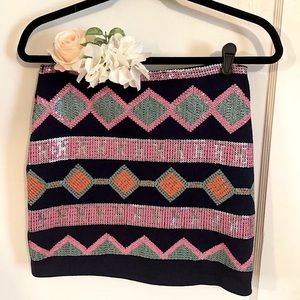 Blue Rain US size S sequined mini skirt zip up